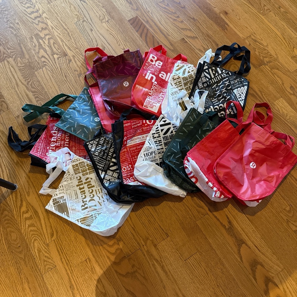 16 lululemon bags with different designs and colors